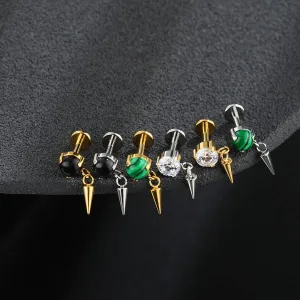 Internally Threaded Spike Dangle Stone Top Cartilage Stud