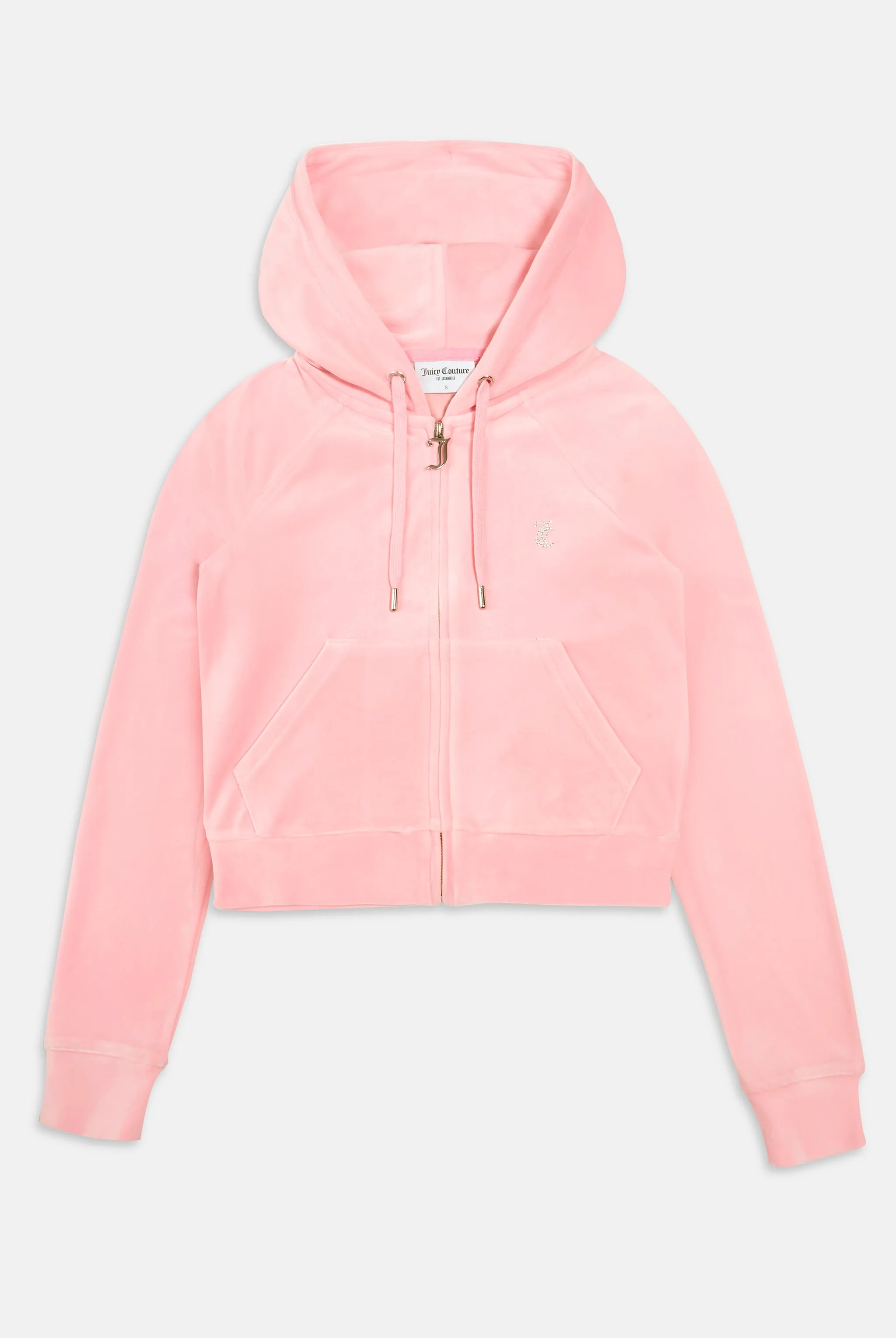 'LEO' JUICY PINK DIAMANTÉ VELOUR ZIP-THROUGH HOODIE