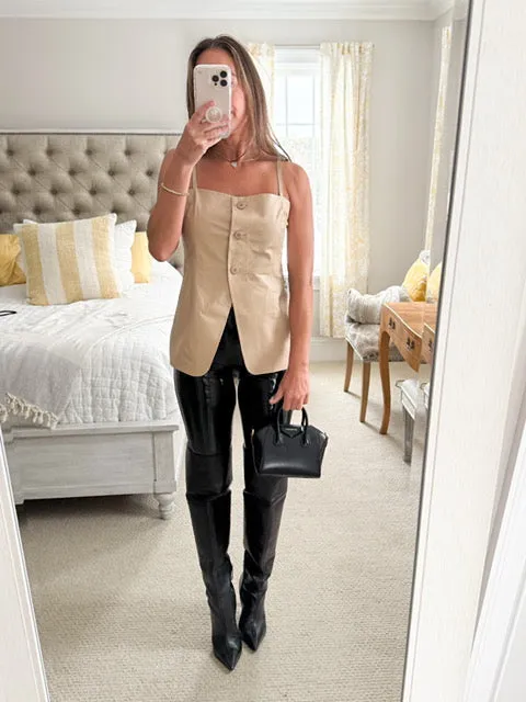 Milana Leather Biege Tunic Bustier