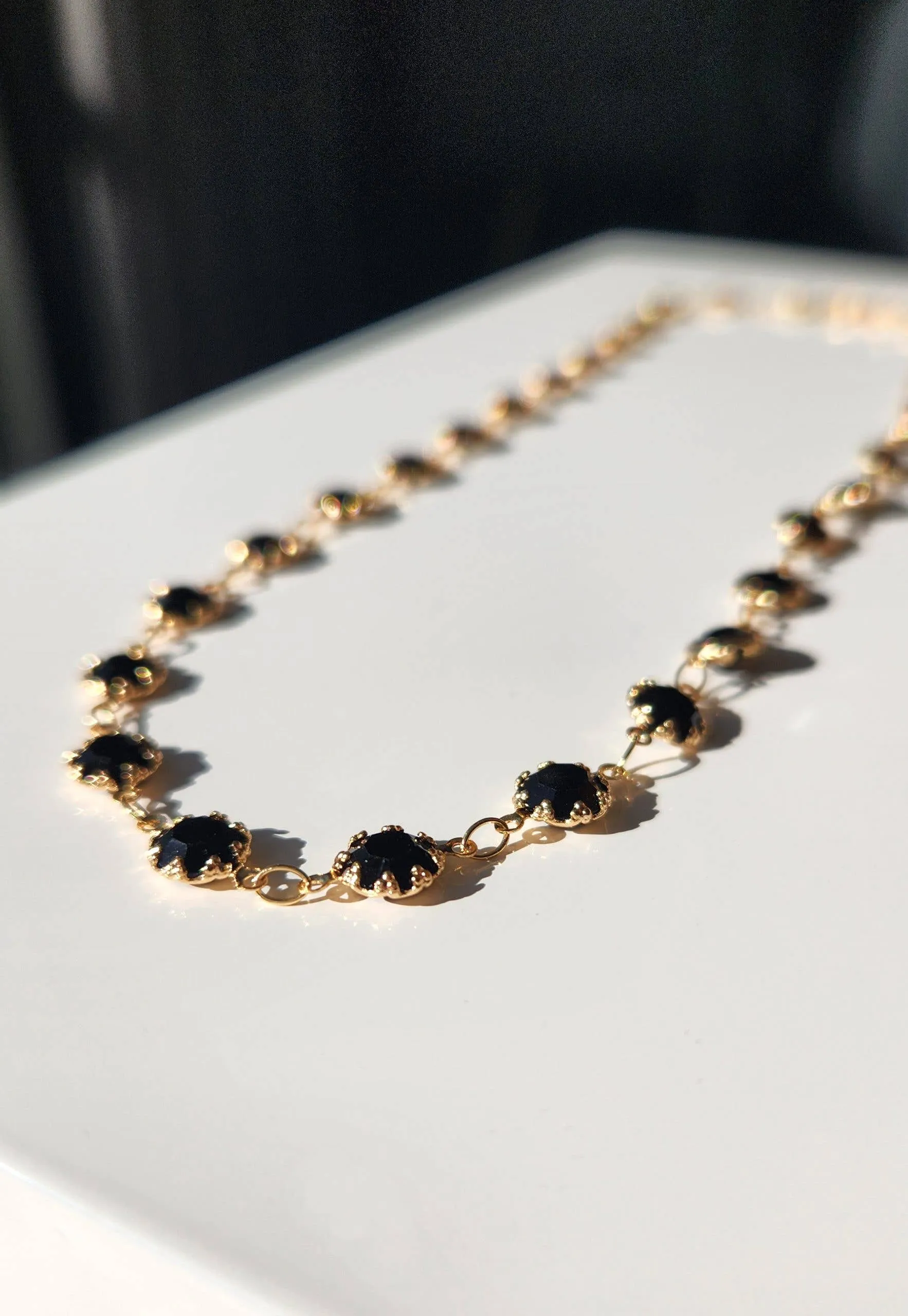 Soft Goth Black Crystal Coin Chain